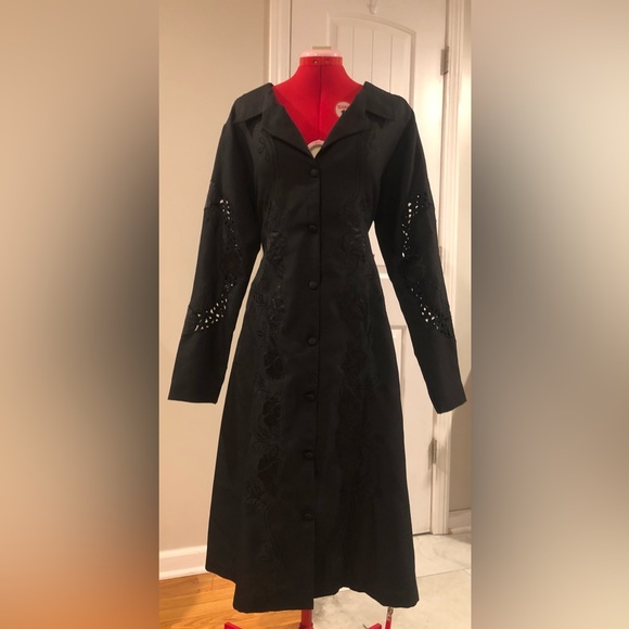 Vintage Floral Embroidered Gothic Full Length Oversized Duster / Trench Coat - Picture 3 of 16